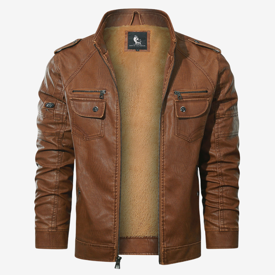 Vicenzo™ | Giacca in pelle marrone vintage foderata in pelliccia