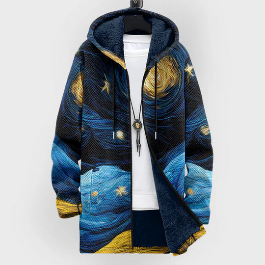 Velia™ | Cardigan con Cappuccio a Stampa Galassia