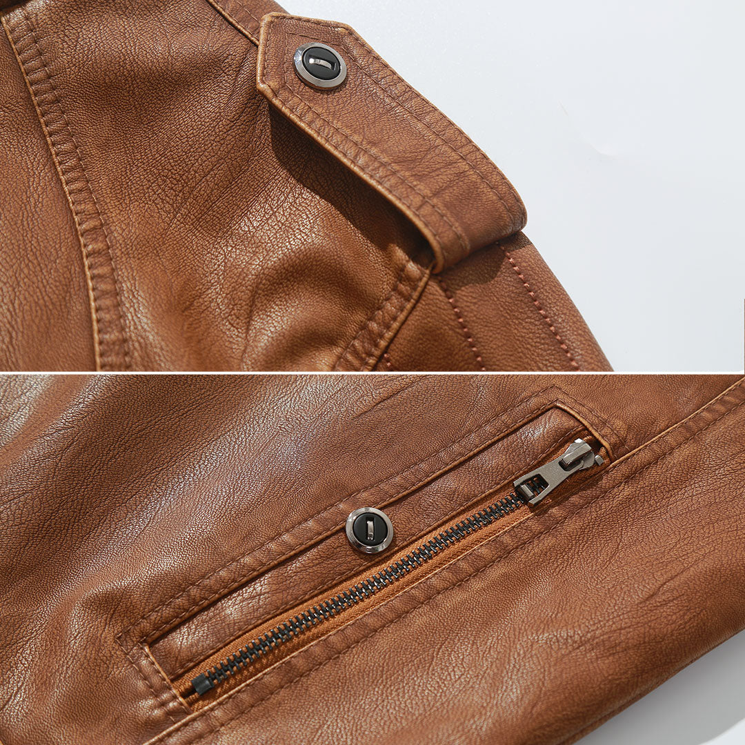 Vicenzo™ | Giacca in pelle marrone vintage foderata in pelliccia