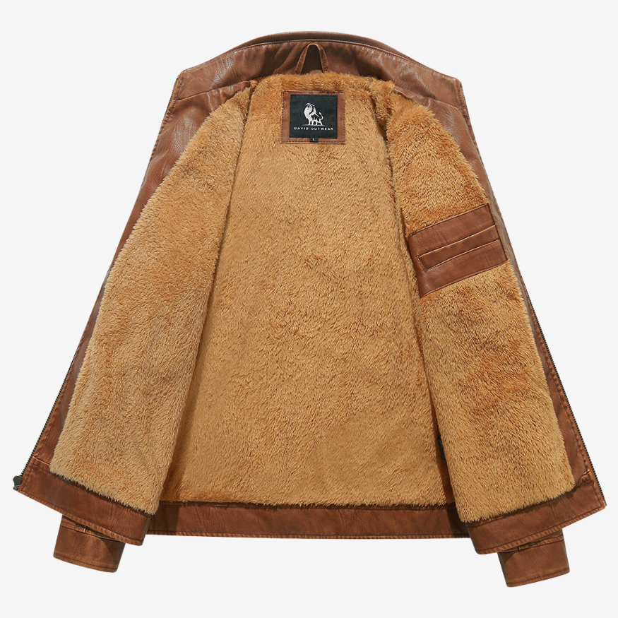 Vicenzo™ | Giacca in pelle marrone vintage foderata in pelliccia